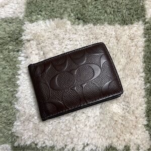 Coach compact Dark Brown Embossed Leather Card Holder